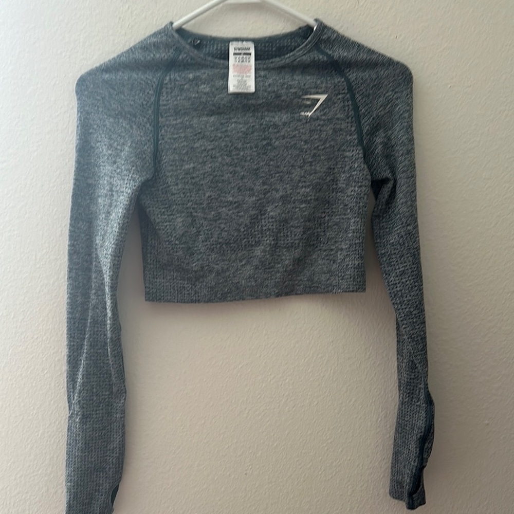 Gymshark Gray Fitted Long Sleeve Crop Top